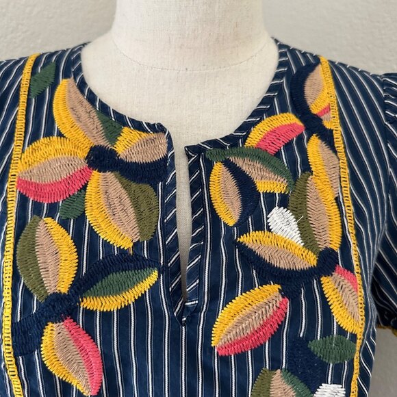 Madewell Cotton Popover Blouse Striped Embroidered Short Sleeve Multicolor Sz S - Picture 12 of 12
